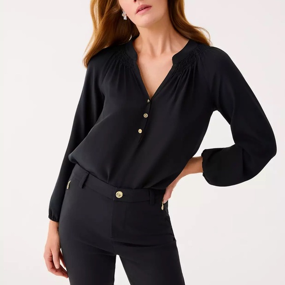 Lilly Pulitzer Black Silk Elsa Blouse XS Like New - Picture 14 of 16